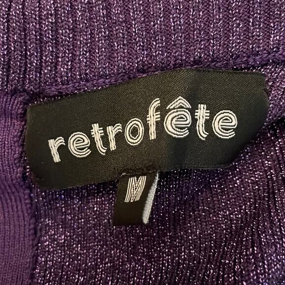 Retrofete Long Sleeve Mini Dress Metallic Purple Size Medium Cocktail Party Club - Picture 7 of 7